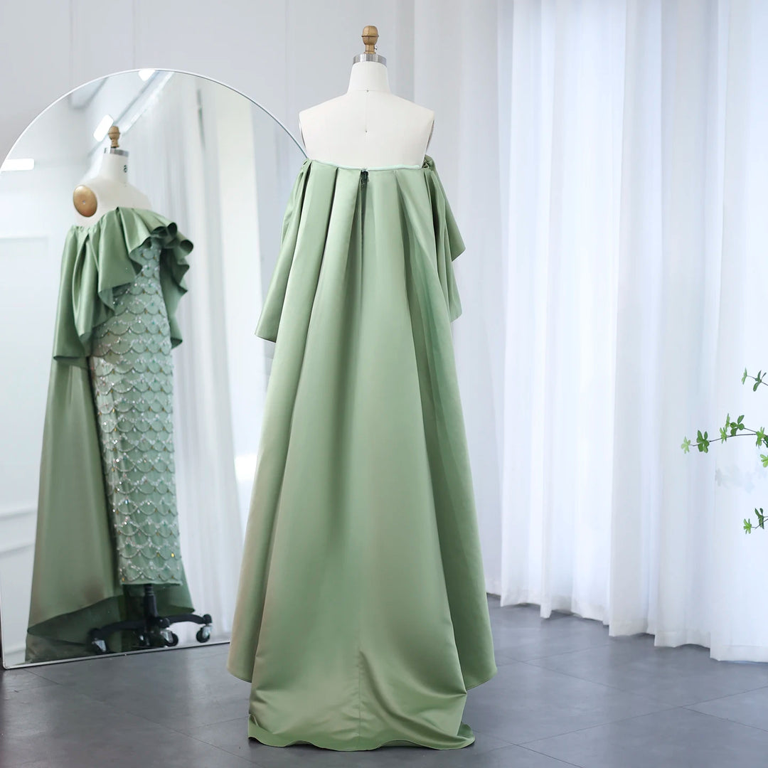 Dreamy Vow Saudi Arabia Sage Green Luxury Dubai Evening Dresses with Cape Lilac Beaded Women Wedding Party Dress SS383