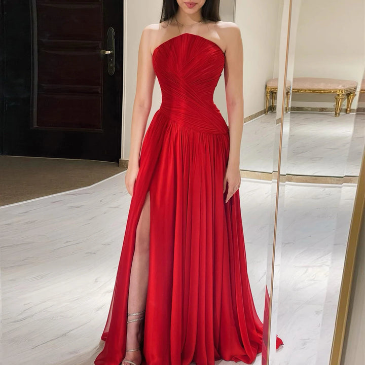 Dreamy Vow Burgundy Chiffon Long Arabic Evening Dress for Women 2024 Elegant Dubai Wedding Guest Party Gowns with Slit SF141