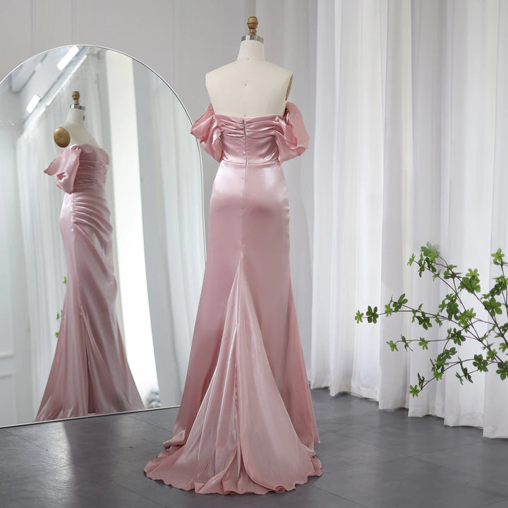 Dreamy Vow 2023 Elegant Off Shoulder Arabic Mermaid Beige Evening Dress for Women Wedding Party Dubai Long Formal Gowns F001