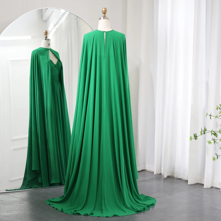 Dreamy Vow Saudi Arabia Purple Chiffon Long Evening Dress with Cape Elegant Sweetheart Green Women Wedding Party Gowns SF002