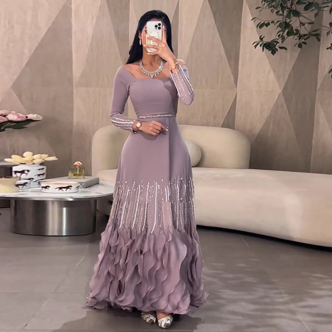 Luxury Lilac Ruffles Dubai Evening Dresses for Wedding Party Dresses SS579