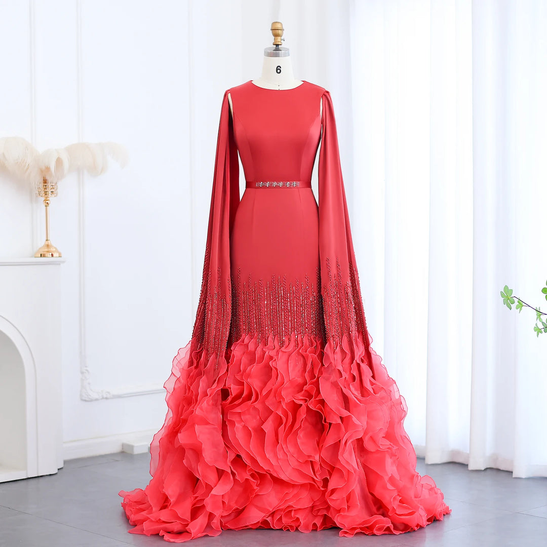 Luxury Mermaid Nude Evening Dresses with Cape Sleeves SS440