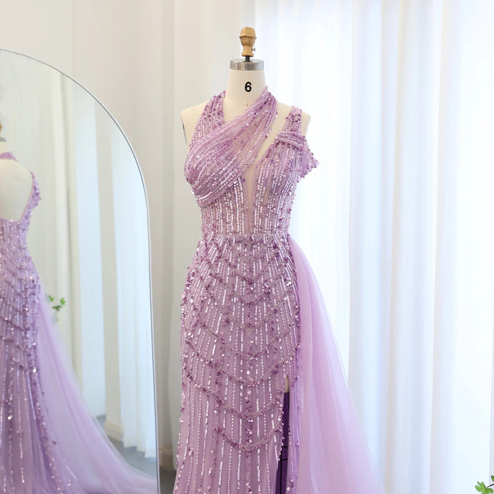 Luxury Beaded Lilac Green Mermaid Halter Evening Dress SS180