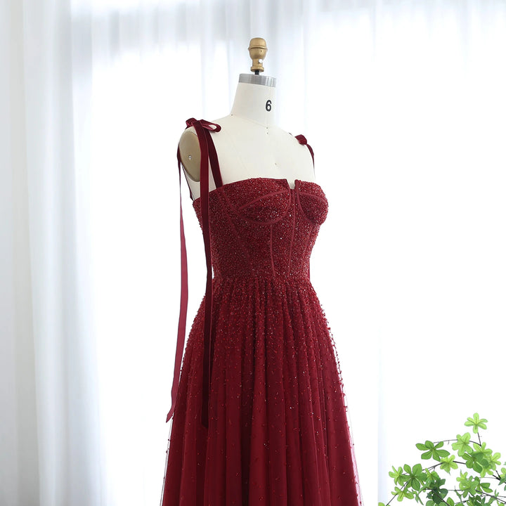 Luxury Wine Red Pink Dubai Evening Dresses Women Arabic Wedding Party Gown SS263