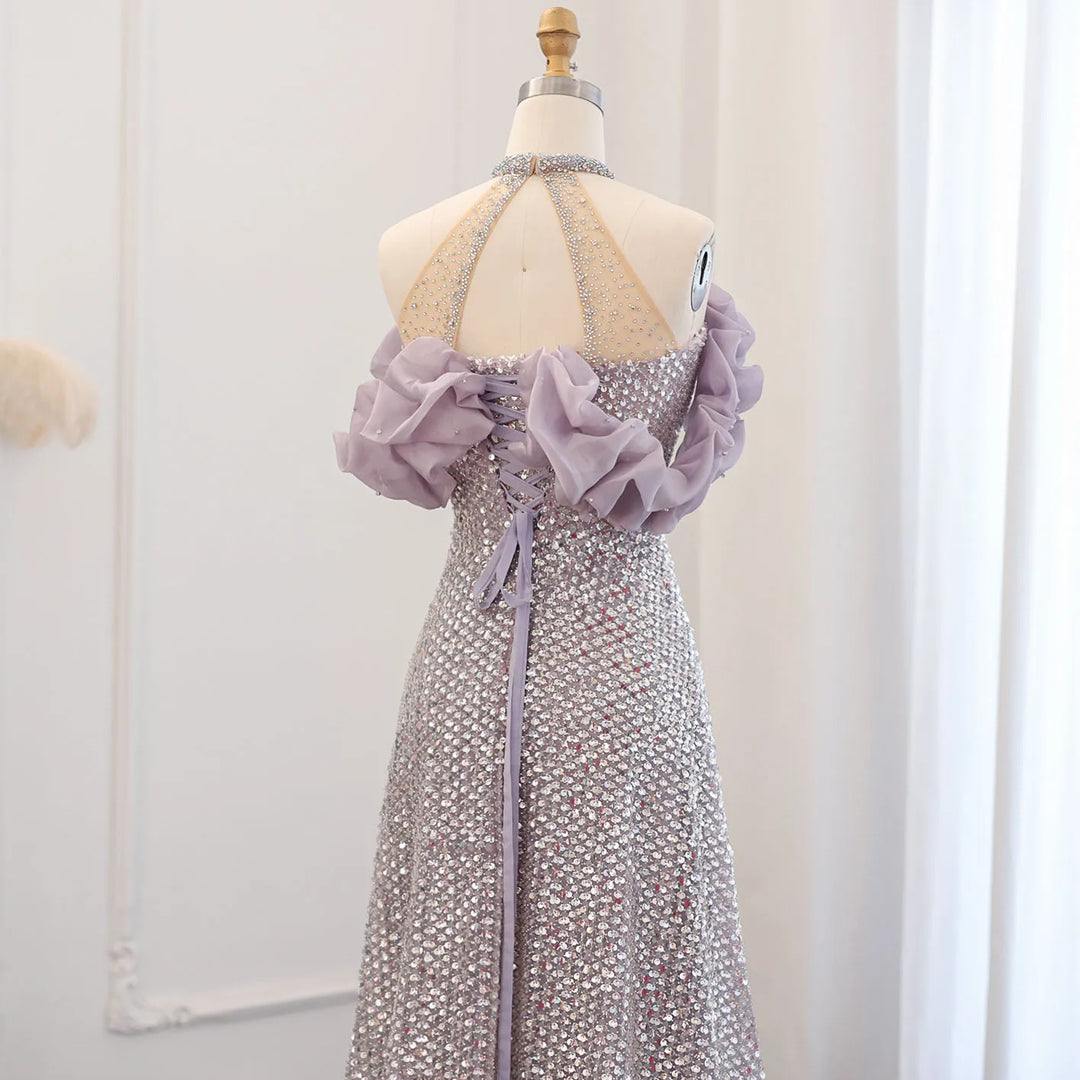 Dreamy Vow Sparkly Sequin Off Shoulder Purple Evening Dresses 2024 Elegant Crystal Formal Dress for Women Wedding Party SS507