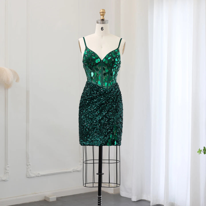 Dreamy Vow Sparkly Emerald Green Short Prom Cocktail Dresses for Women Birthday Luxury Sequin Wedding Evening Party Gowns SS008