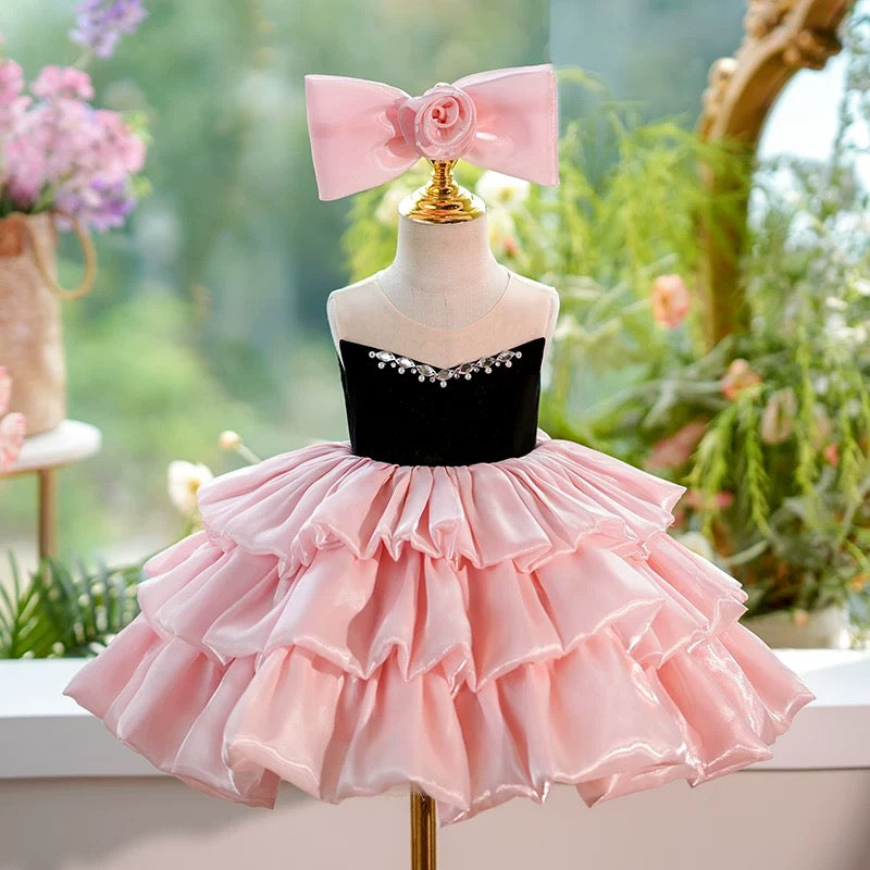 Dreamy Pink Knee Length Princess 1st Birthday Girl dress J412