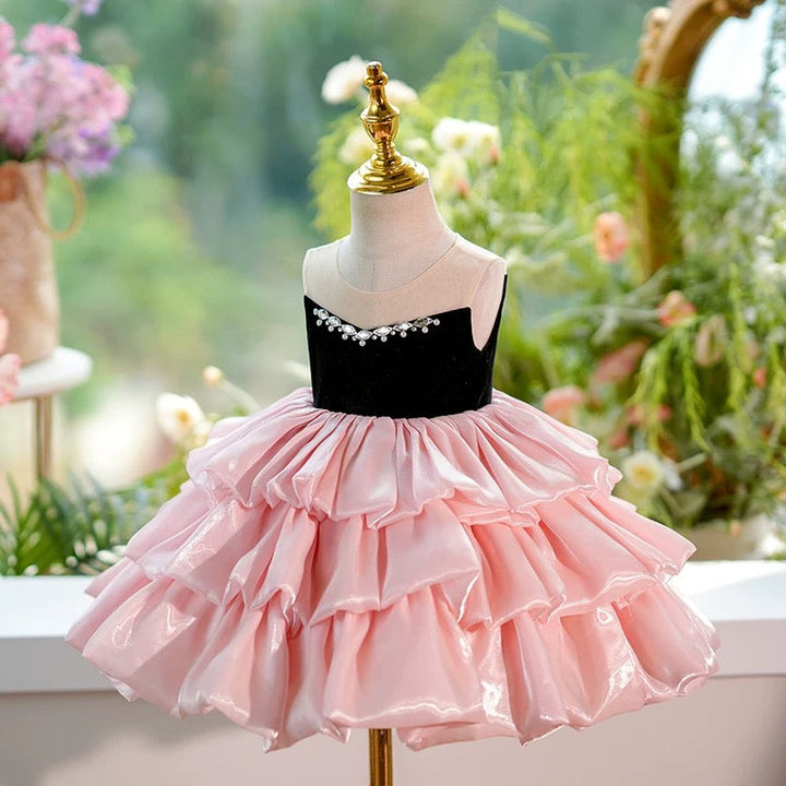 Dreamy Pink Knee Length Princess 1st Birthday Girl dress J412