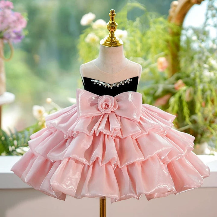 Dreamy Pink Knee Length Princess 1st Birthday Girl dress J412