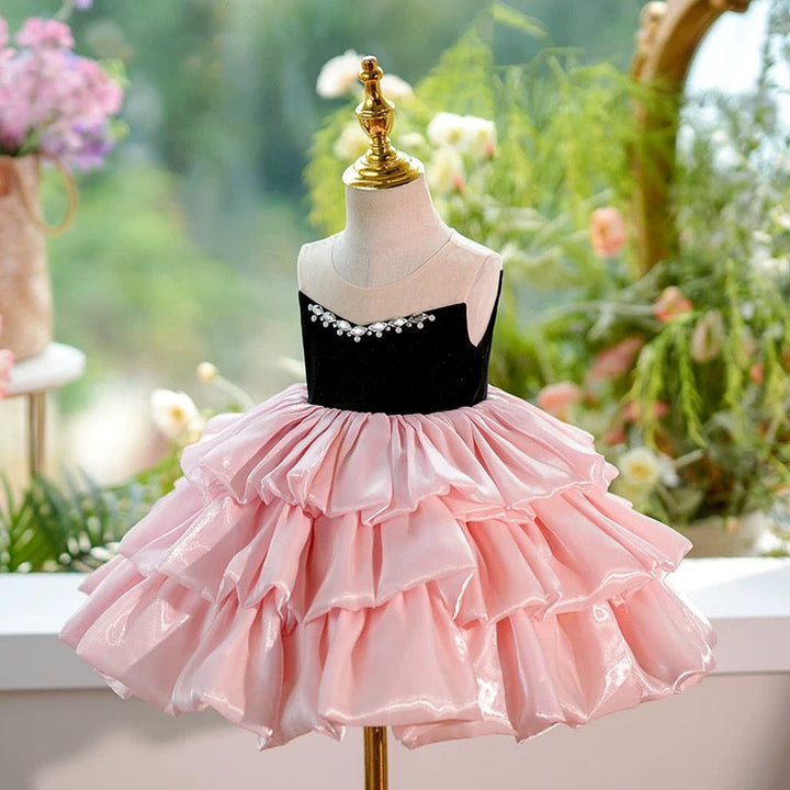 Dreamy Pink Knee Length Princess 1st Birthday Girl dress J412