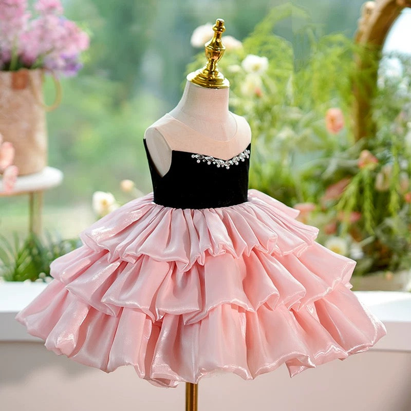 Dreamy Pink Knee Length Princess 1st Birthday Girl dress J412