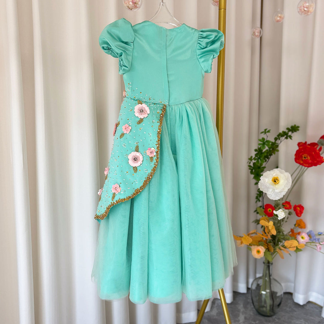 DreamyVow Luxury Turquoise Girl Dress Beadeds Arabic Nika Princess Kids J143