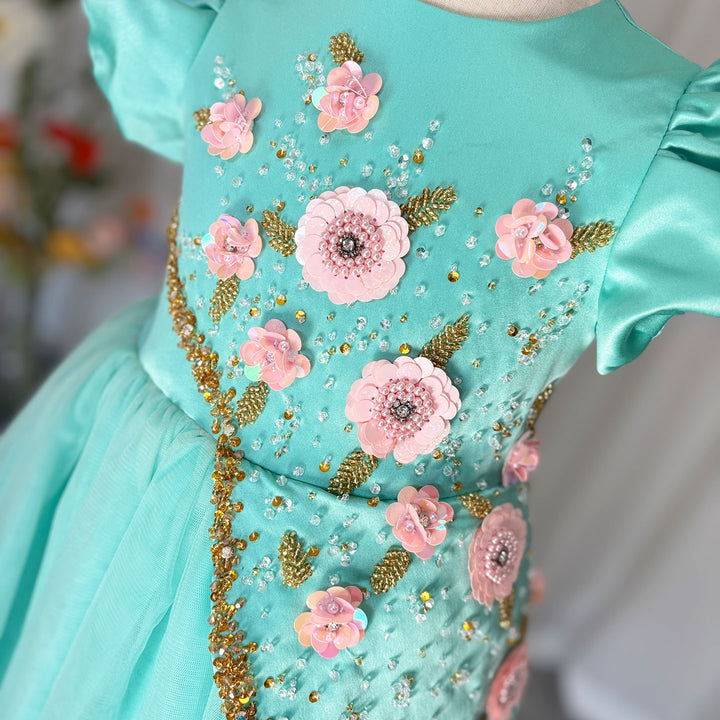 DreamyVow Luxury Turquoise Girl Dress Beadeds Arabic Nika Princess Kids J143