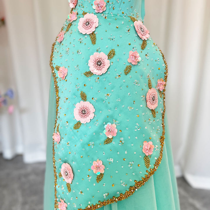 DreamyVow Luxury Turquoise Girl Dress Beadeds Arabic Nika Princess Kids J143