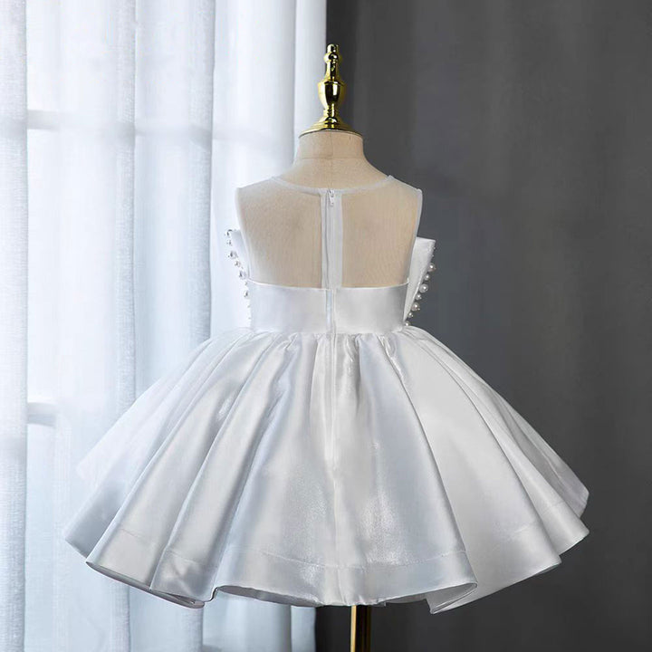 DreamyVow White Satin Girl Birthday Dress with Pearls J341