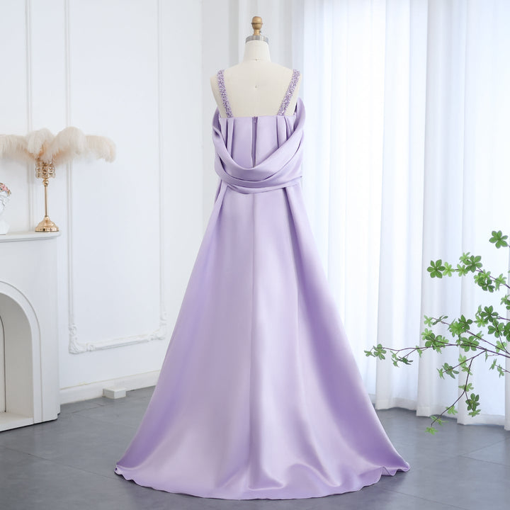 Dreamy Vow Arabic Lilac Off Shoulder Lilac Evening Dress with Cape Overskirt Luxury Dubai Beaded Women Wedding Party Gowns SS341-DreamyVow