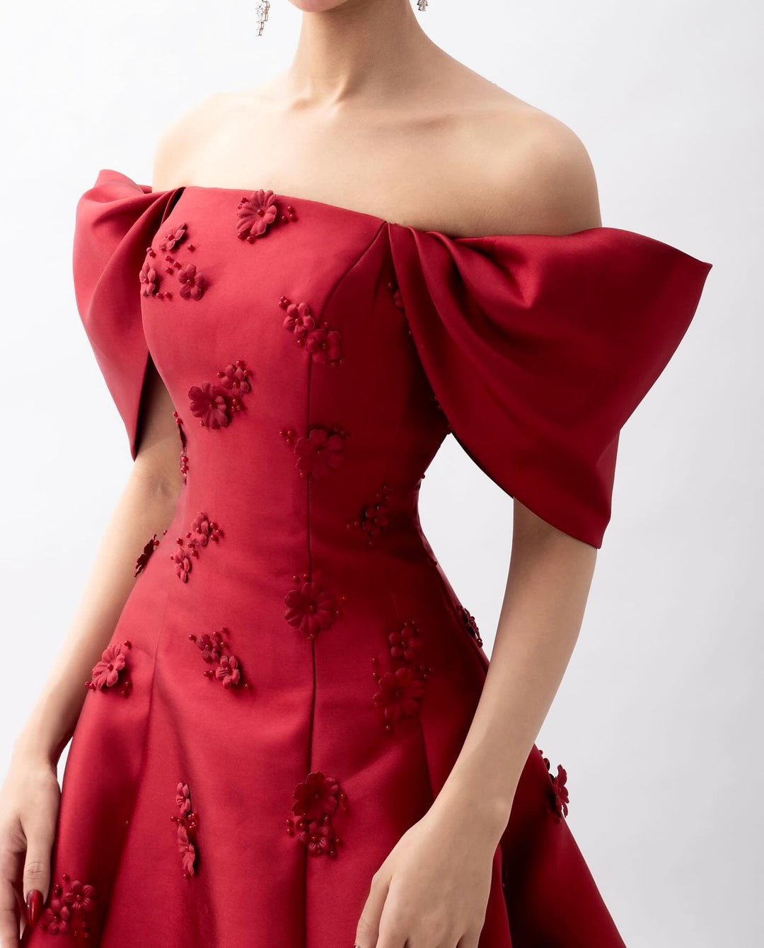 Dreamy Vow Elegant 3D Flowers Off Shoulder Red Evening Dress SF273