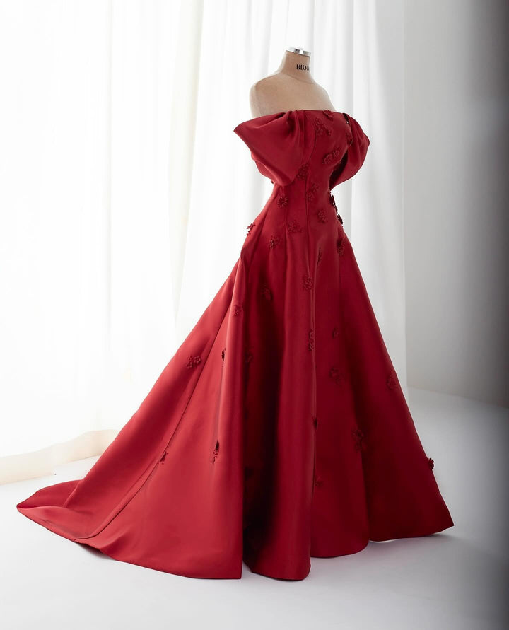 Dreamy Vow Elegant 3D Flowers Off Shoulder Red Evening Dress SF273