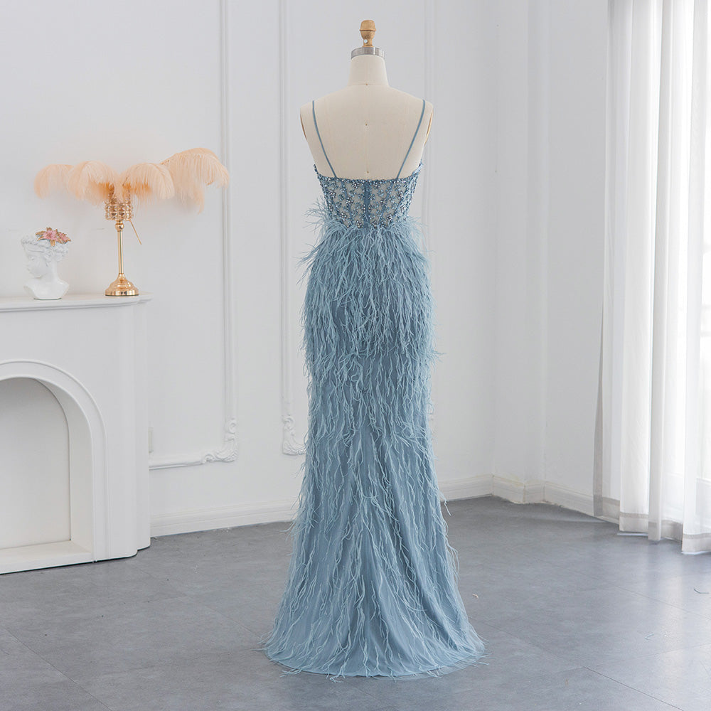 Luxury Feathers Pink Mermaid Evening Dress SS125