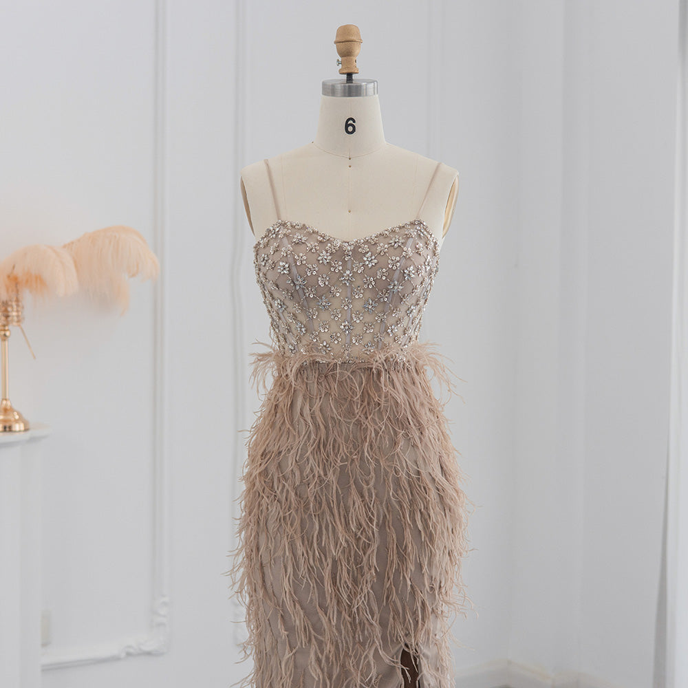 Luxury Feathers Pink Mermaid Evening Dress SS125