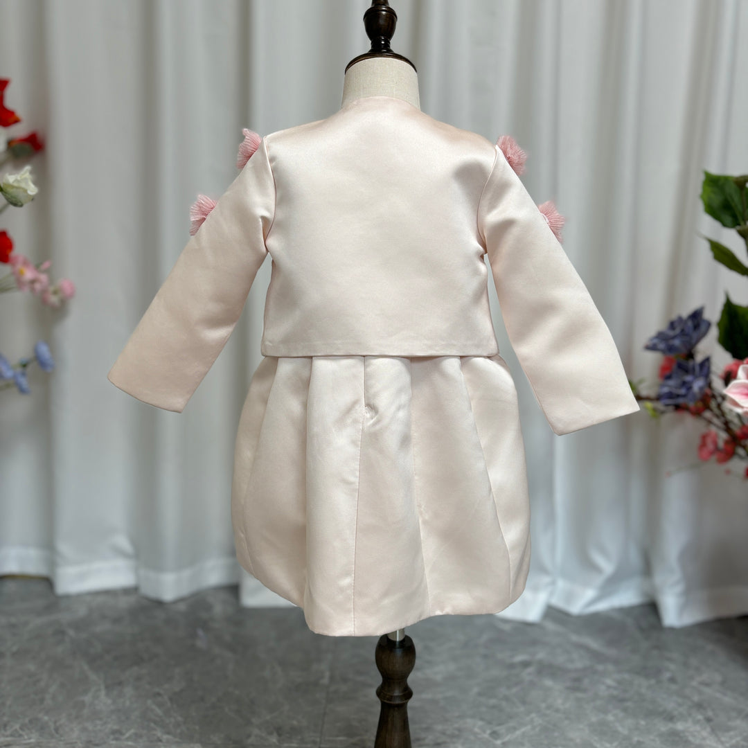 DreamyVow Elegant Ivory Two Piece Girl Dress 3D Flowers Satin Princess J207