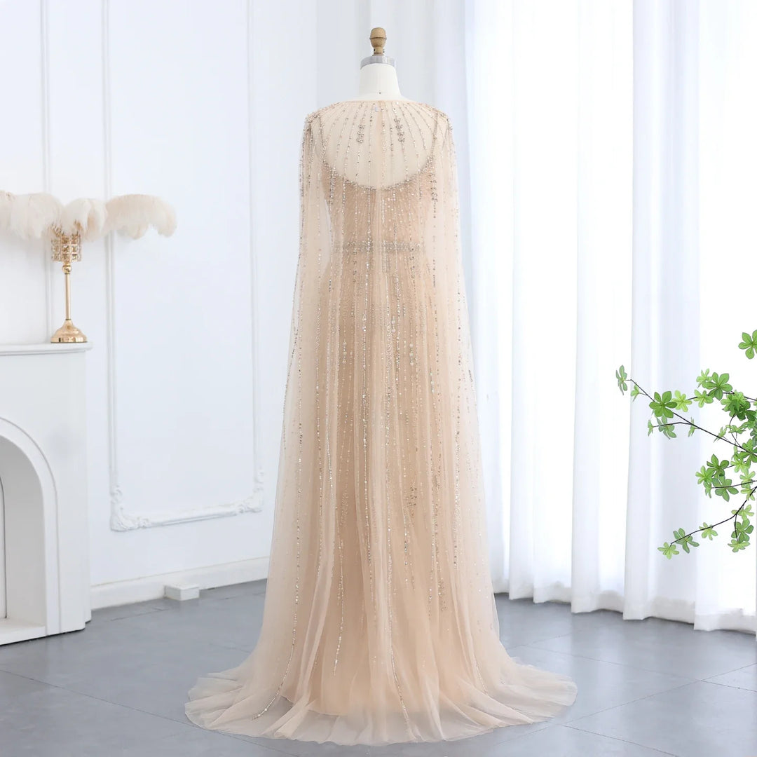 Luxury Champagne Mermaid Evening Dress with Cape SS590