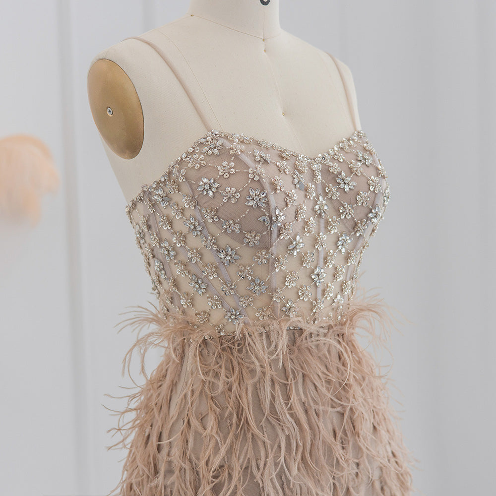 Luxury Feathers Pink Mermaid Evening Dress SS125