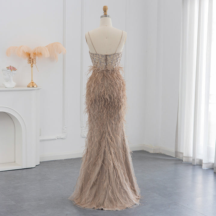 Luxury Feathers Pink Mermaid Evening Dress SS125