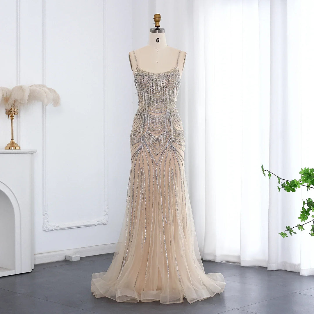 Luxury Tassel Mermaid Evening Dress with Spaghetti Straps SS029