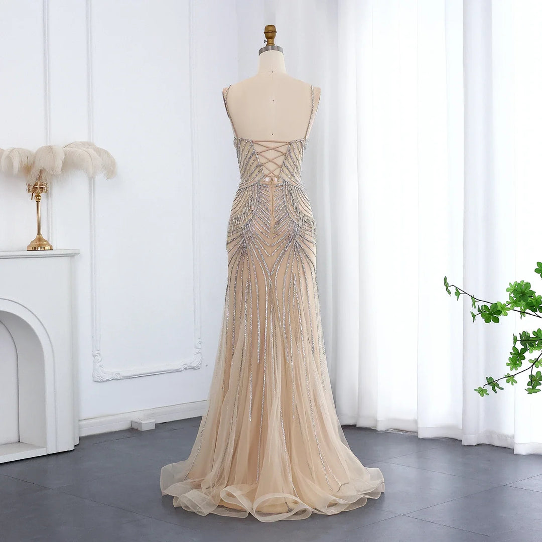 Luxury Tassel Mermaid Evening Dress with Spaghetti Straps SS029