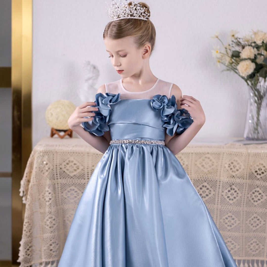 DreamyVow Elegant Blue Girl Dress for Kids Princess Birthday Wedding Party J118