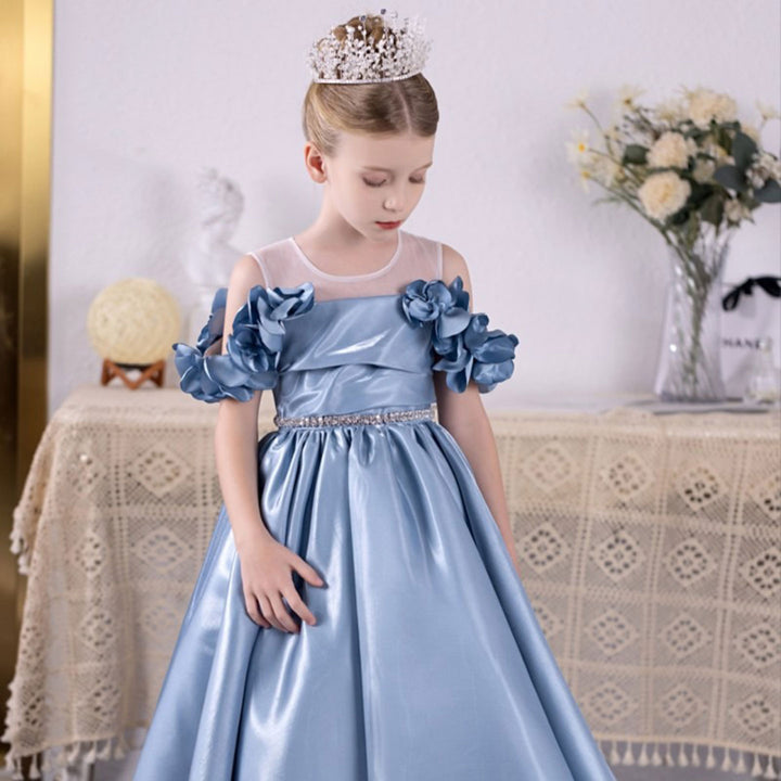 DreamyVow Elegant Blue Girl Dress for Kids Princess Birthday Wedding Party J118