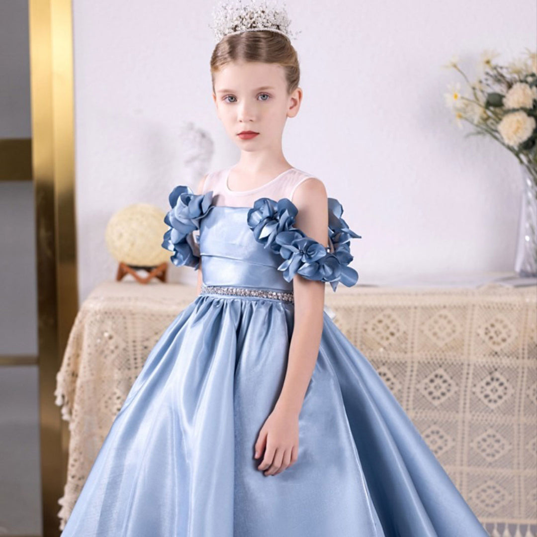 DreamyVow Elegant Blue Girl Dress for Kids Princess Birthday Wedding Party J118