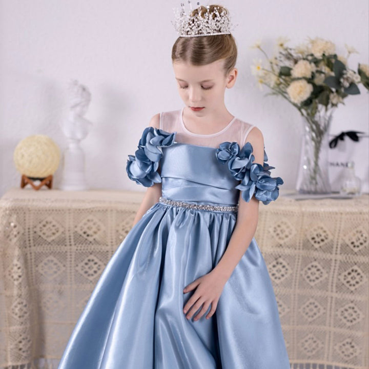 DreamyVow Elegant Blue Girl Dress for Kids Princess Birthday Wedding Party J118