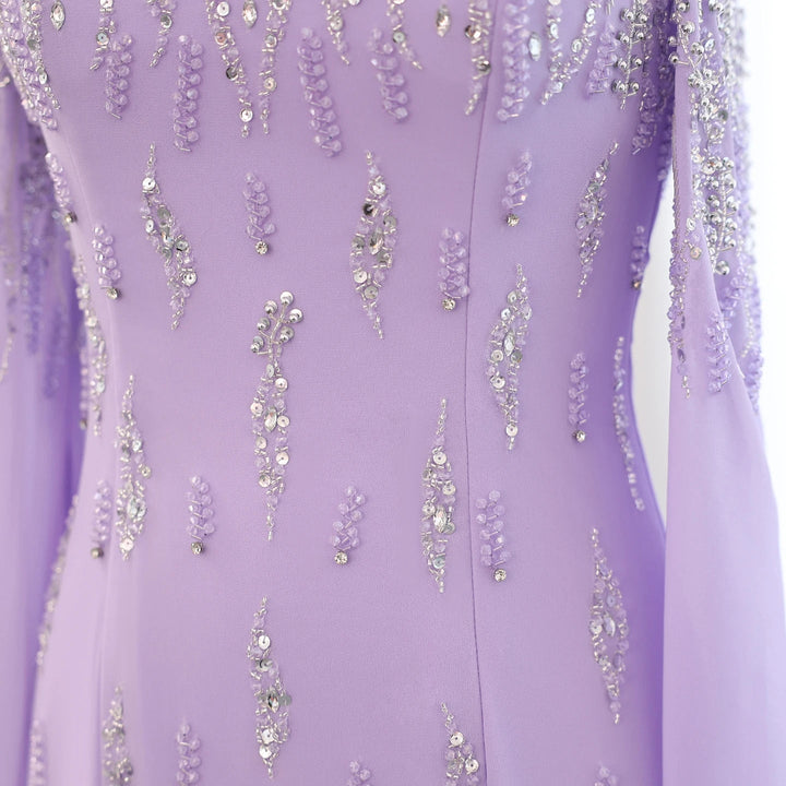 Dreamy Vow Arabic Lilac Mermaid Evening Dress with Cape Sleeves 2024 Luxury Dubai Beaded Women Wedding Formal Party Gowns SS448-DreamyVow