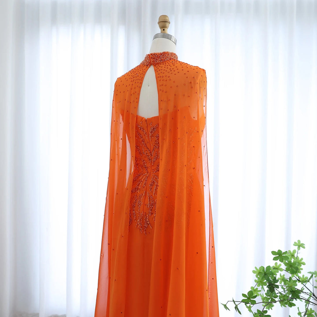 Dreamy Vow Arabic Orange Strapless Evening Dress with Cape Sleeve Women for Wedding Luxury Dubai Formal Party Gowns SS299-DreamyVow