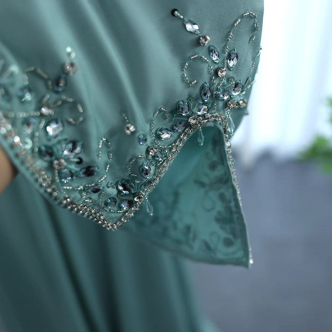 Dreamy Vow audi Arabic Sage Green Halter Evening Dresses with Cape Luxury Dubai Women Wedding Party Gowns SS301-DreamyVow