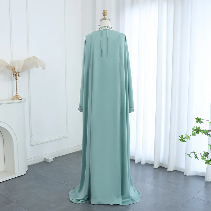 Dreamy Vow audi Arabic Sage Green Halter Evening Dresses with Cape Luxury Dubai Women Wedding Party Gowns SS301-DreamyVow