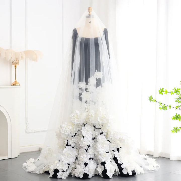 Dreamy Vow Chic 3D Blumen Schwarz Samt Meerjungfrau Abendkleider mit Handschuhen Trägerlosen Arabisch Frauen Hochzeit Party Kleider SS248