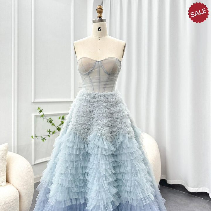 Dreamy Vow Chic Blue Ombre Tiered Ruffles Evening Dresses 2023 Luxury Dubai Ball Gown Prom Dress for Women Wedding Party SF086-DreamyVow