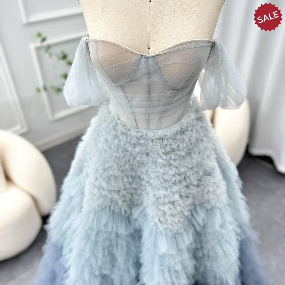 Dreamy Vow Chic Blue Ombre Tiered Ruffles Evening Dresses 2023 Luxury Dubai Ball Gown Prom Dress for Women Wedding Party SF086-DreamyVow