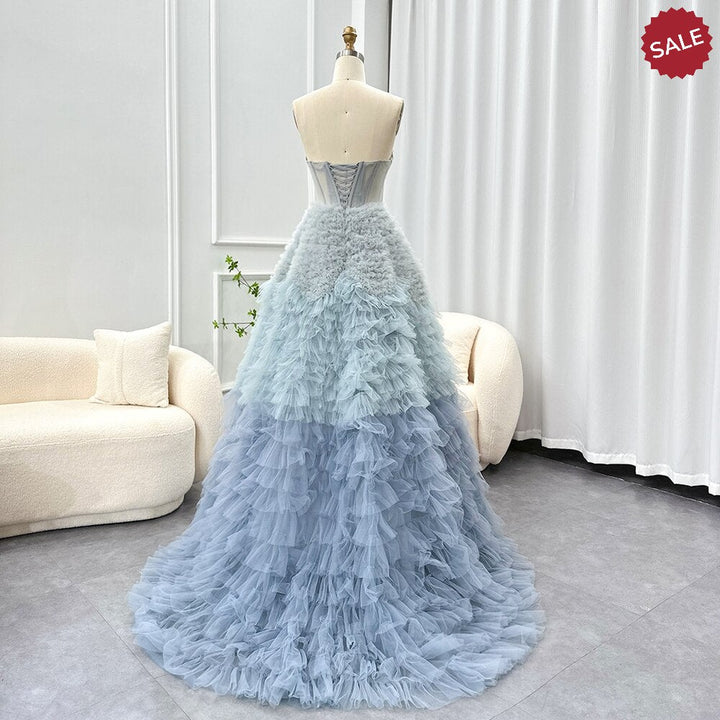 Dreamy Vow Chic Blue Ombre Tiered Ruffles Evening Dresses 2023 Luxury Dubai Ball Gown Prom Dress for Women Wedding Party SF086-DreamyVow