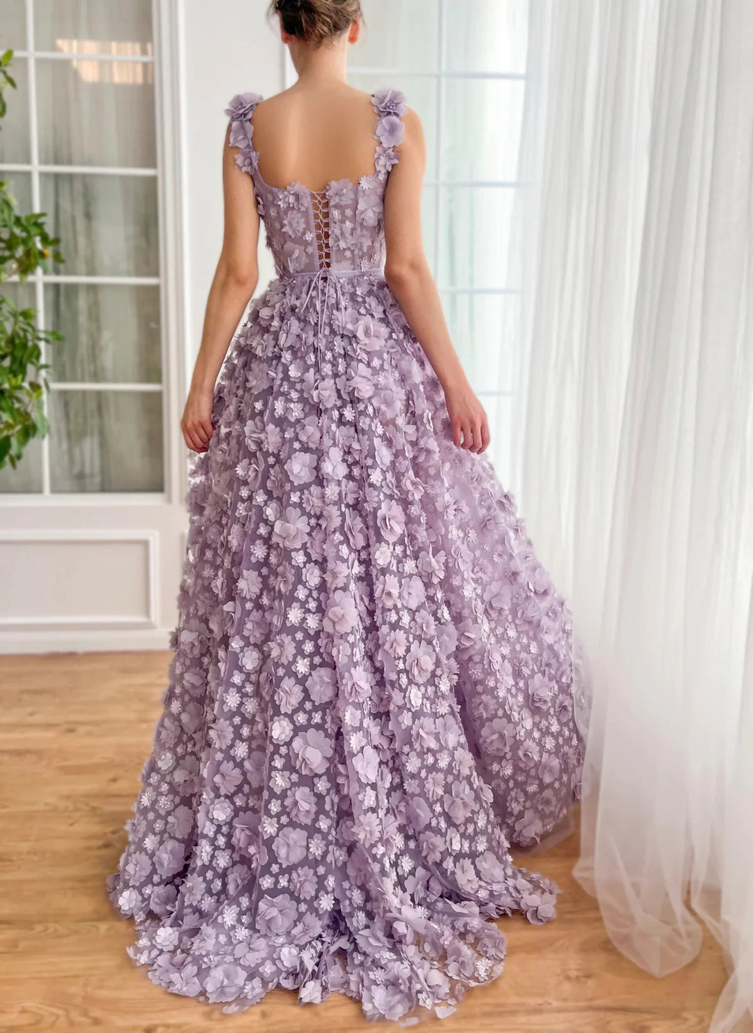 Dreamy Vow Chic Lilac 3D Embroidered Flowers Evening Dress for Women Wedding High Slit Long Formal Birthday Party Gowns SS357-DreamyVow