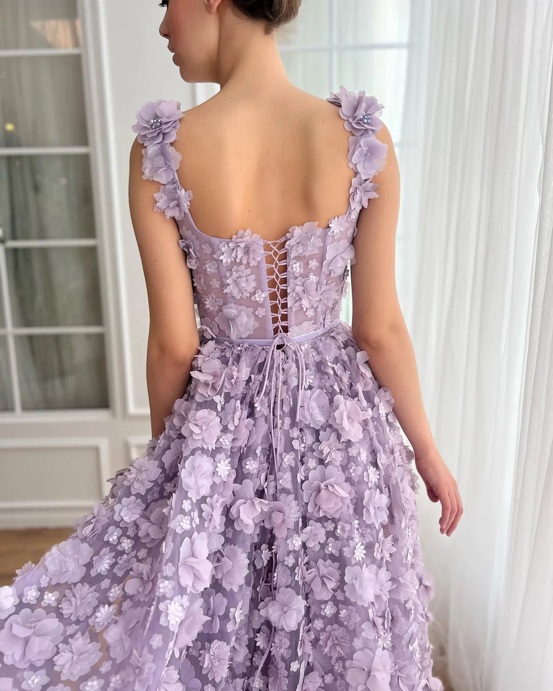 Dreamy Vow Chic Lilac 3D Embroidered Flowers Evening Dress for Women Wedding High Slit Long Formal Birthday Party Gowns SS357-DreamyVow