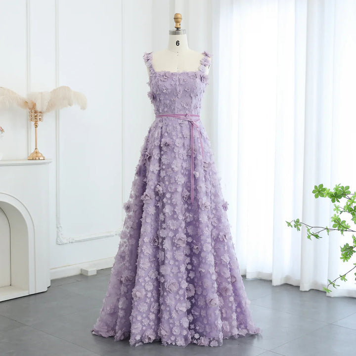 Dreamy Vow Chic Lilac 3D Embroidered Flowers Evening Dress for Women Wedding High Slit Long Formal Birthday Party Gowns SS357-DreamyVow