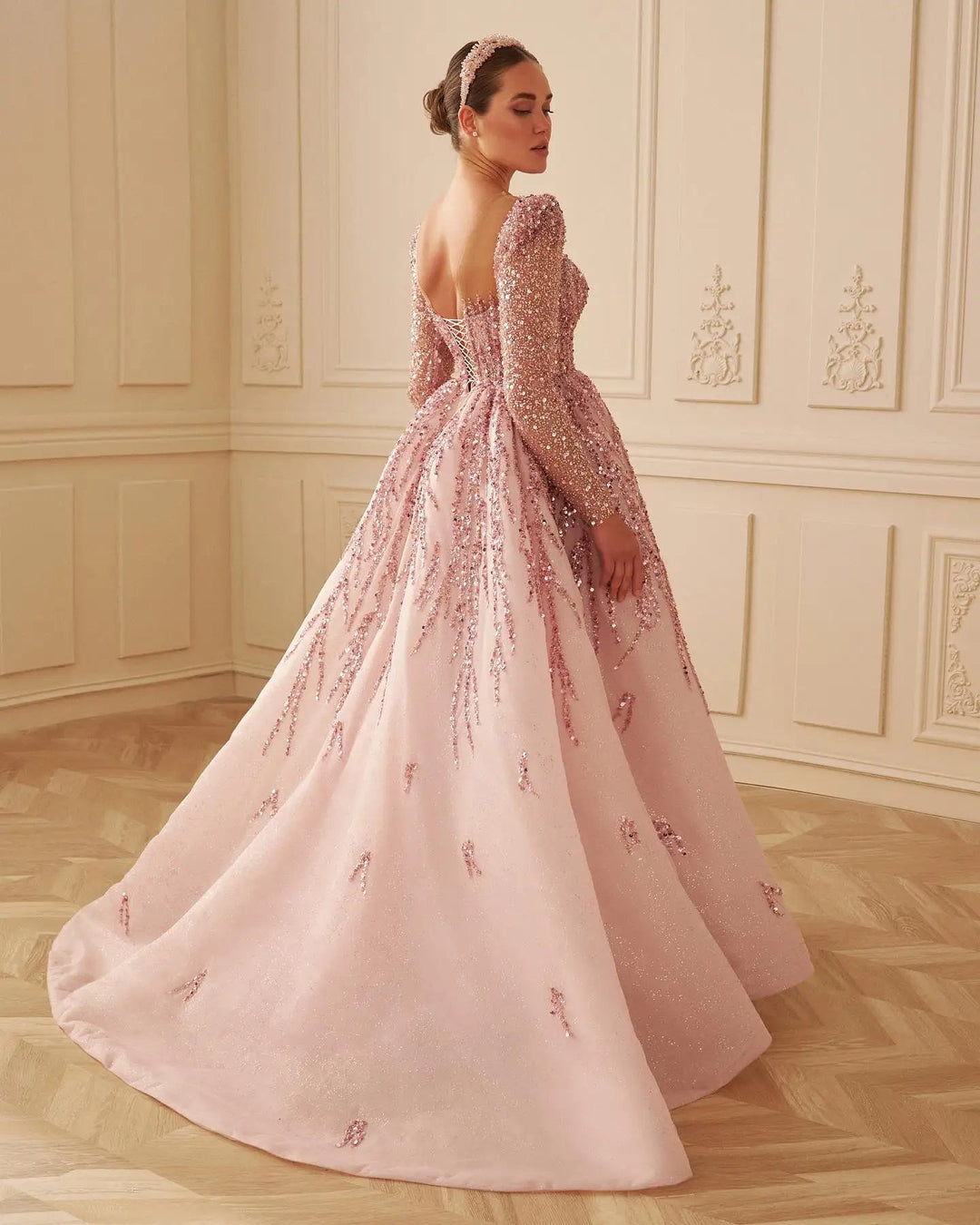 Dreamy Vow Dusty Pink Long Sleeves Dubai Luxury Evening Dresses for Women Wedding Party Arabic Muslim Formal Prom Gowns SS453