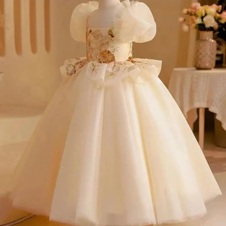 Dreamy Vow Elegant Beige Dubai Girl Dress Beading Arabic Princess Kids Wedding Birthday Party Ball Gown Holy Communion 2024 J243-DreamyVow