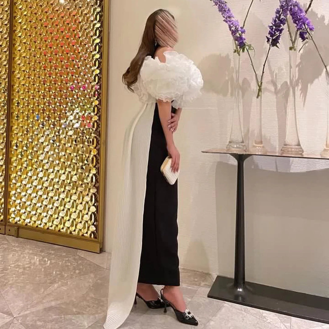 Dreamy Vow Elegant Black and White Mermaid Dress with Cape 3D Flowers Saudi Arabia Dubai Women Wedding Party Gowns 2024 SF018-DreamyVow