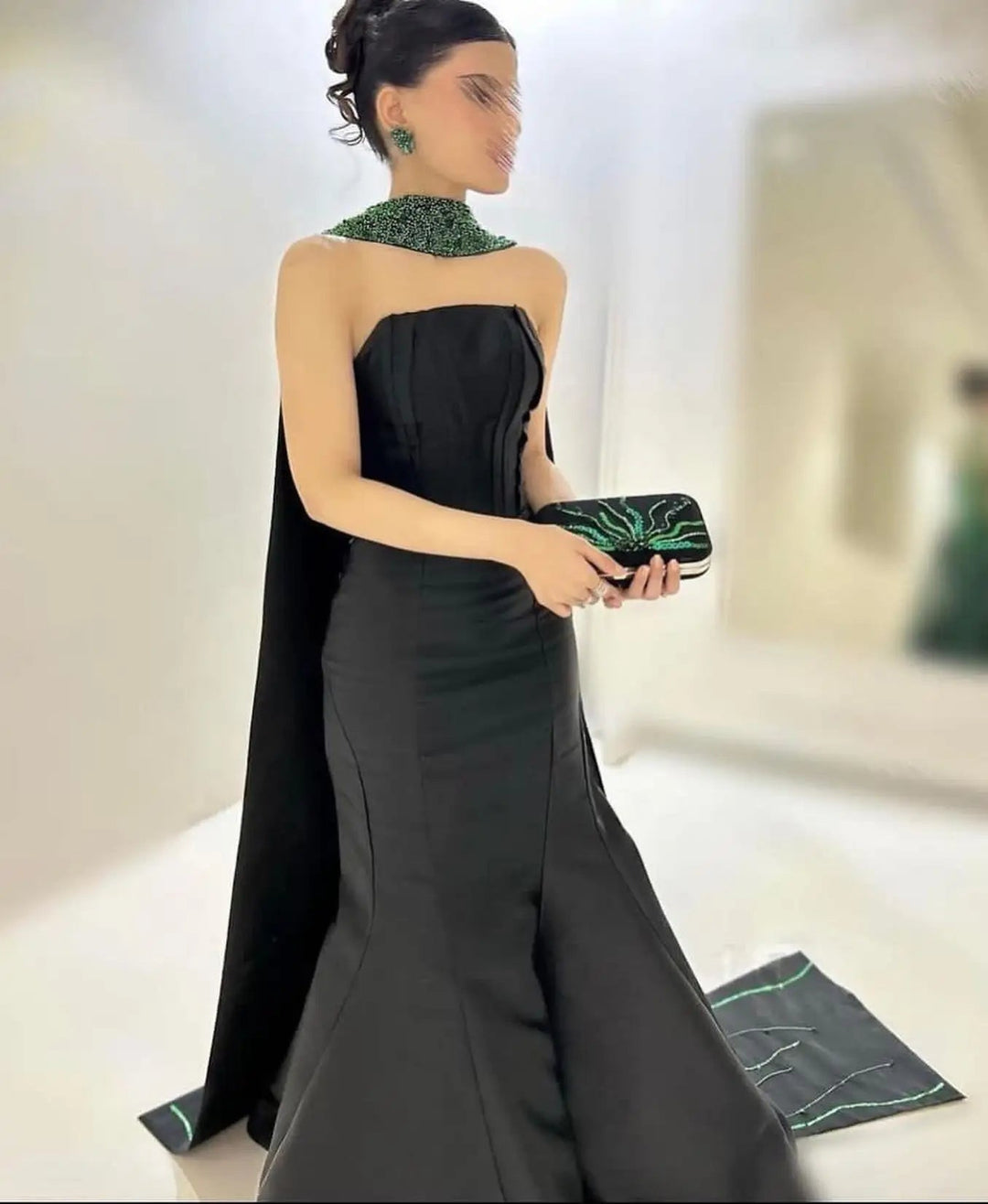 Dreamy Vow Elegant Black Mermaid Arabic Evening Dresses with Scarf Luxury Beaded Dubai Women Wedding Formal Party Gowns SS421-DreamyVow