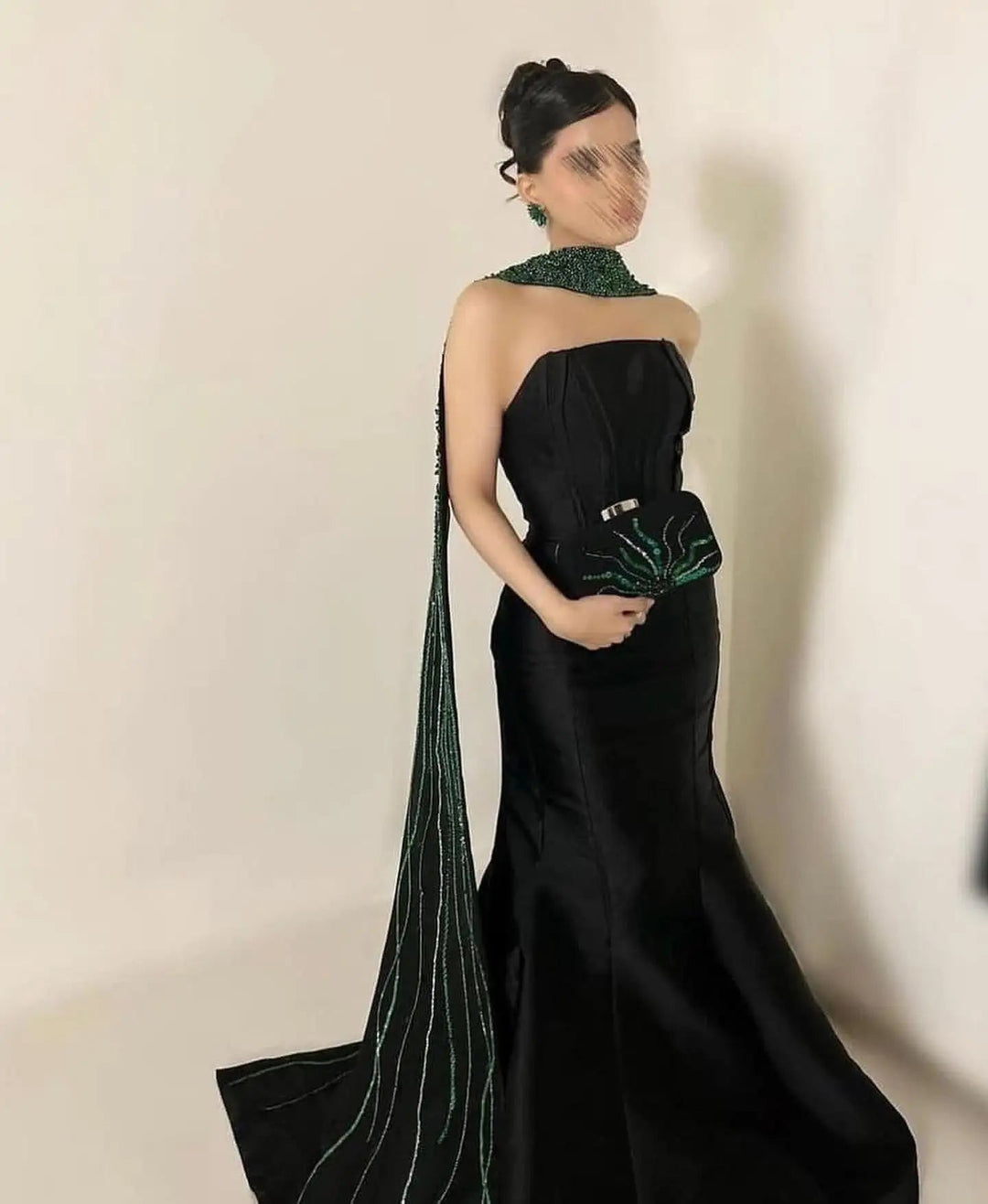 Dreamy Vow Elegant Black Mermaid Arabic Evening Dresses with Scarf Luxury Beaded Dubai Women Wedding Formal Party Gowns SS421-DreamyVow